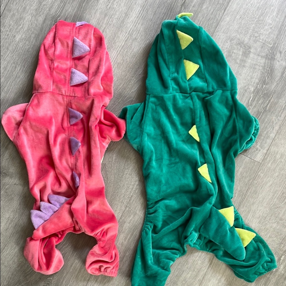 Pink and Green Dinosaur dog costumes (set)